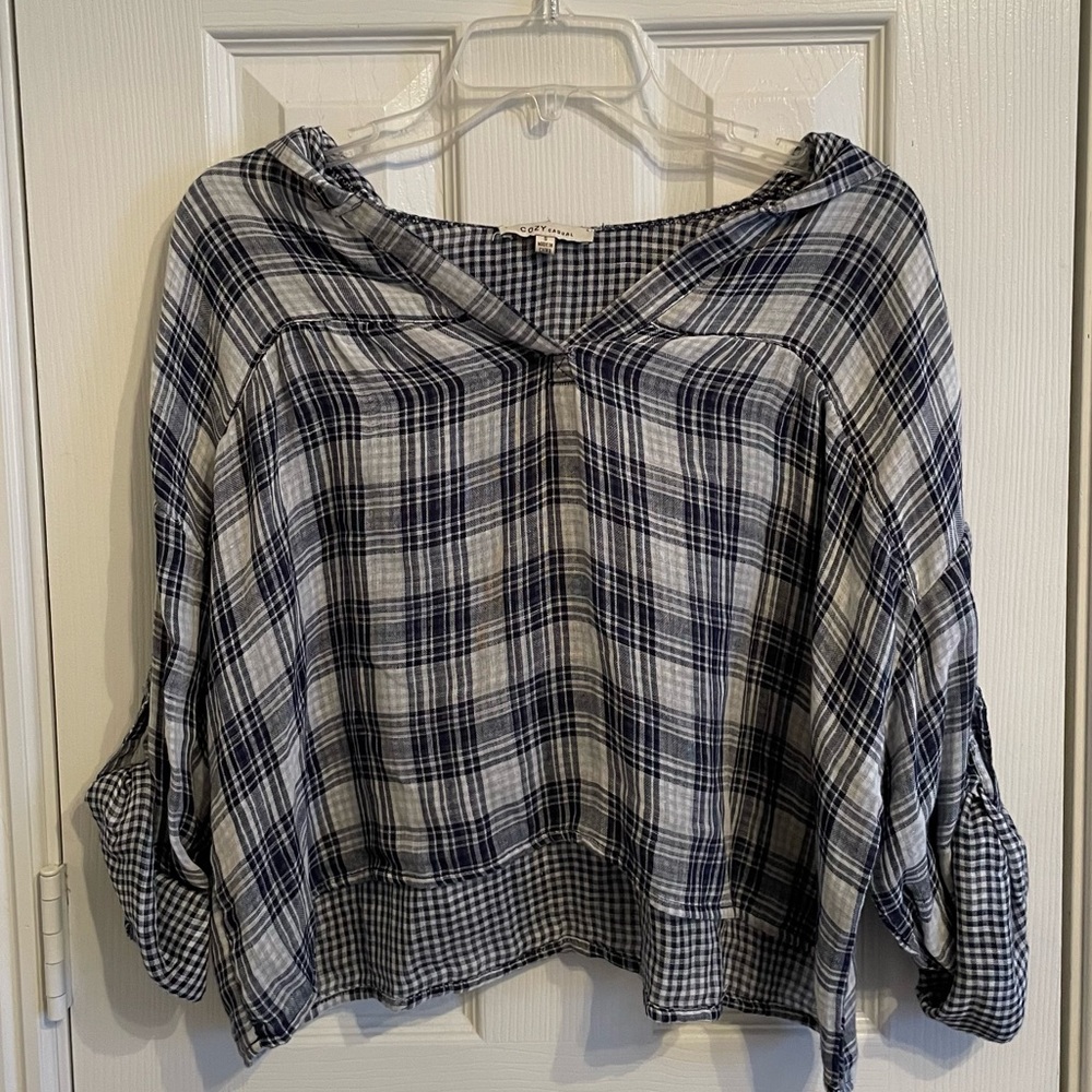 Cozy Casual Flannel Patterned Hoodie Crop Top